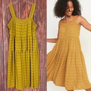 Old Navy Womens Mustard Yellow Tiered Midi Dress Smocked Strap Size Large L